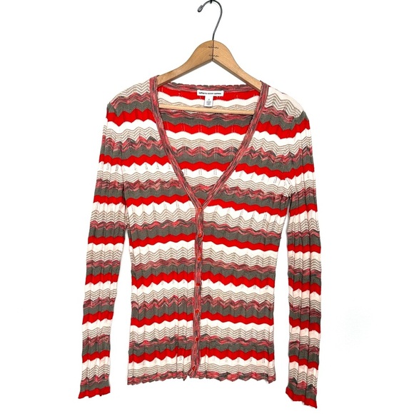 Cotton By Autumn Cashmere | Chevron Stripe V-neck Cardigan Sweater - Picture 1 of 5